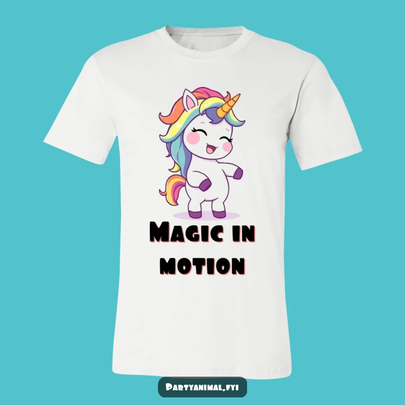 Funny Unicorn T-Shirt: Giggling Rainbow Mane Character Doing a Silly Dance