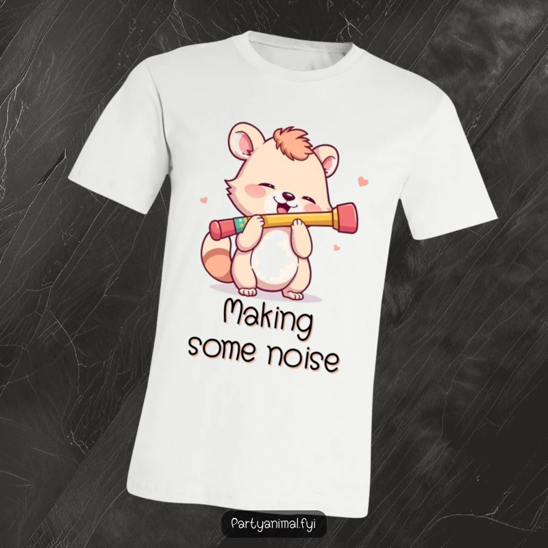 Funny T-Shirt: An animal character enthusiastically plays a small, colorful kazoo, radiating musical joy.
