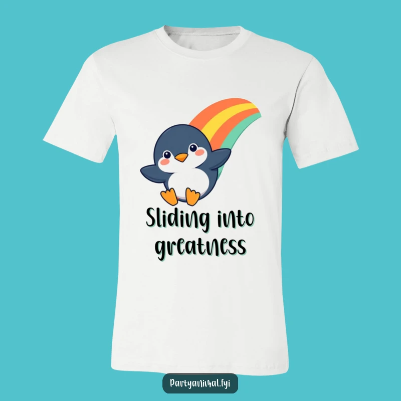 Funny Penguin Rainbow Slide T-Shirt - Hilarious Adventure Tee