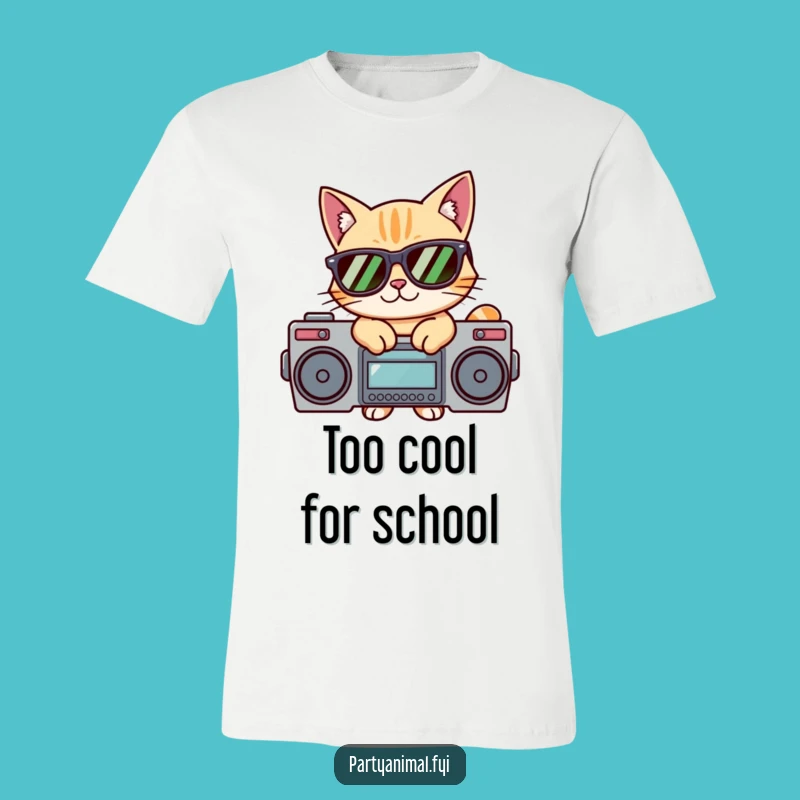 Funny Cool Cat Boombox T-Shirt - Hip Hop Feline Party Tee