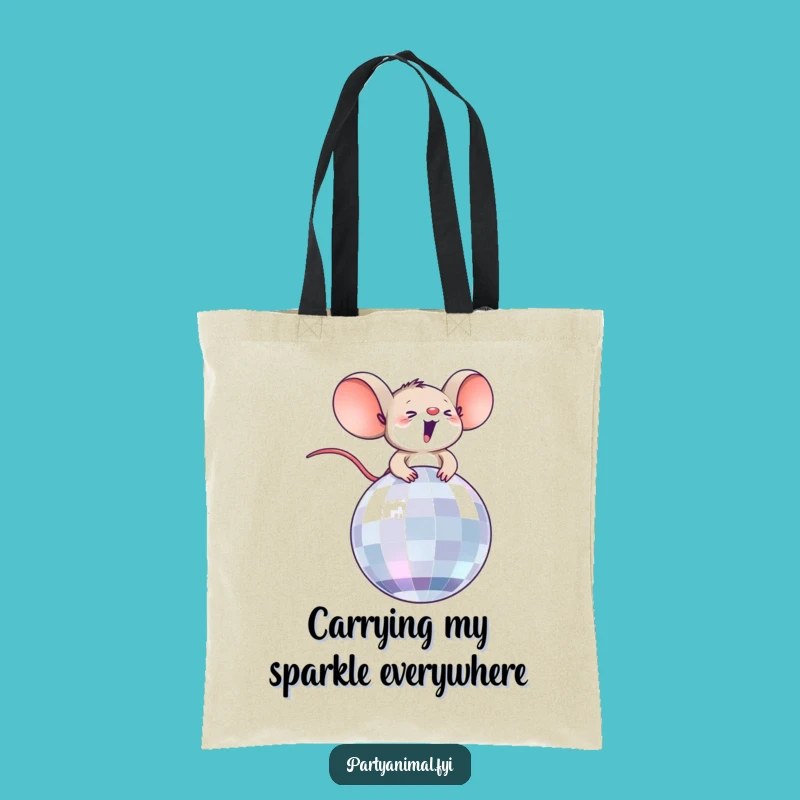 Funny Thrilled Mouse on Disco Ball Tote Bag: Carry Your Laughs!
