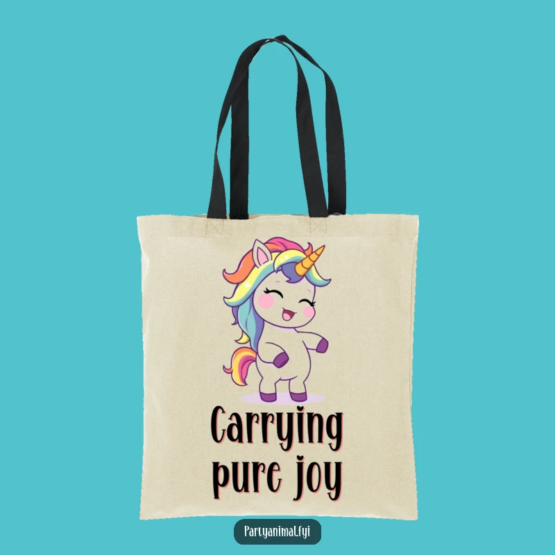 Funny Unicorn Tote Bag: Giggling Rainbow Mane Character's Silly Dance Carry-All
