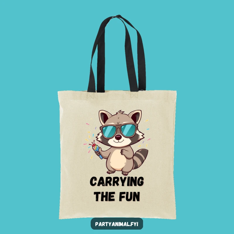 Funny Raccoon Tote Bag: Party Essentials Carrier, Cool Sunglasses Bag
