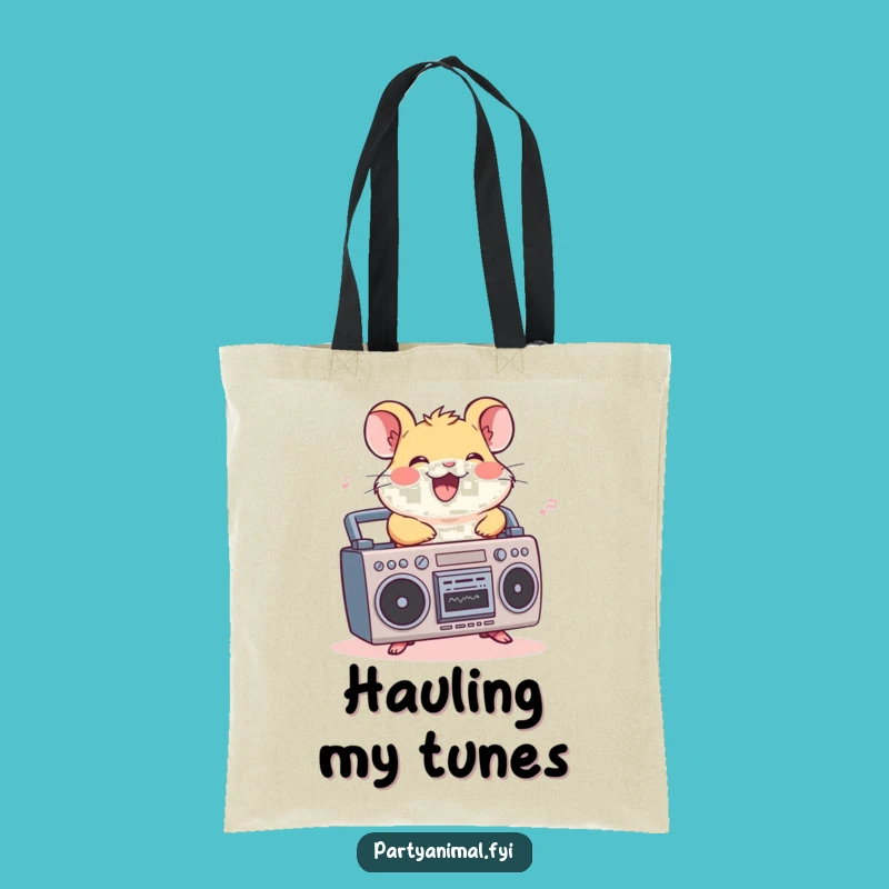 Funny Hamster Boombox Tote Bag: Cheerful Rider Grooving On-the-Go